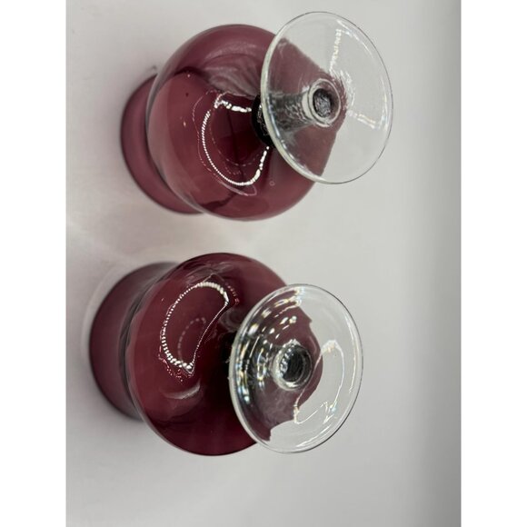 Set of 2 - Empoli Amethyst Optic Swirl Clear Twist Base Brandy Snifer/Goblet - Picture 7 of 13